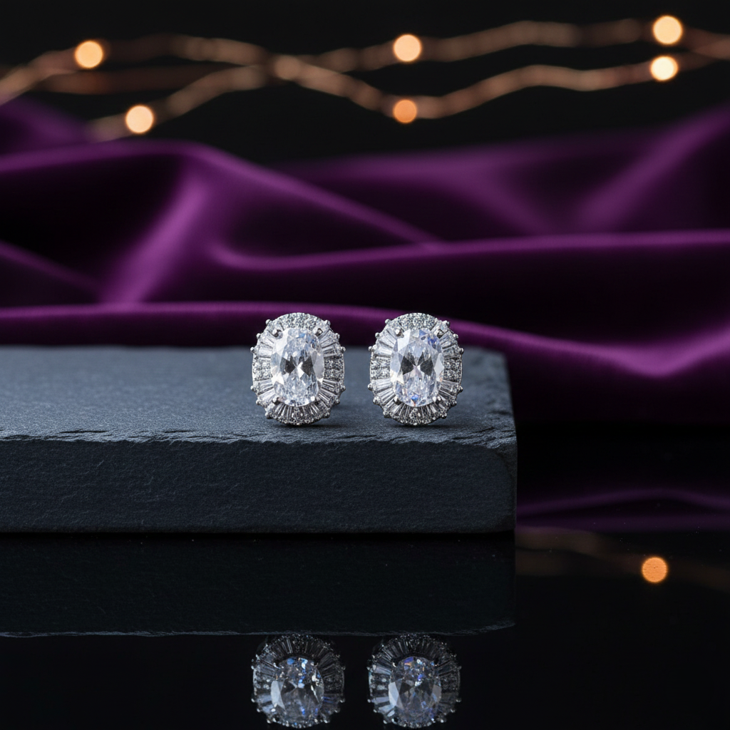 Oval Stud Earrings - Silver